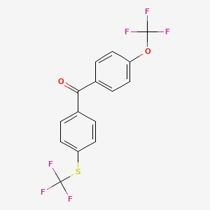 molecular formula C15H8F6O2S B6311218 4-(Trifluoromethoxy)-4'-(trifluoromethylthio)benzophenone, 90% CAS No. 2088942-71-4