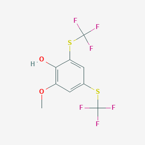 molecular formula C9H6F6O2S2 B6311235 2-Methoxy-4,6-bis(trifluoromethylthio)phenol, 96% CAS No. 2088945-71-3