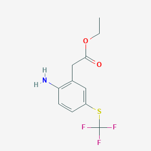 molecular formula C11H12F3NO2S B6312326 2-Amino-5-(trifluoromethylthio)phenylacetic acid ethyl ester CAS No. 1357625-34-3