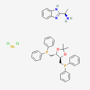 molecular formula C40H43Cl2N3O2P2Ru B6313406 Dichloro[(4R,5R)-(-)-4,5-bis(diphenylphosphinomethyl)-2,2-dimethyl-1,3-dioxolane][(R)-(+)-2-(a-methylmethanamine)-1H-benzimidazole]ruthenium(II), 95% CAS No. 1280732-29-7