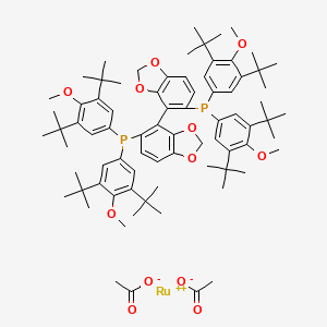 molecular formula C78H106O12P2Ru B6313434 Diacetato{(R)-(-)-5,5'-bis[di(3,5-di-t-butyl-4-methoxyphenyl)phosphino]-4,4'-bi-1,3-benzodioxole}ruthenium(II) CAS No. 1025477-38-6