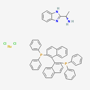 molecular formula C53H43Cl2N3P2Ru B6313448 Dichloro[(S)-(-)-2,2'-bis(diphenylphosphino)-1,1'-binaphthyl][(S)-(-)-2-(a-methylmethanamine)-1H-benzimidazole]ruthenium(II), 95% CAS No. 1443051-87-3