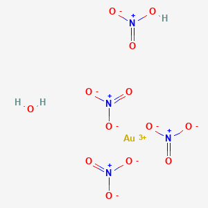 molecular formula AuH3N4O13 B6313719 Hydrogen tetranitratoaurate(III) hydrate, Premion®, 99.99% (metals basis), Au 38.9-40.1% CAS No. 1004993-35-4