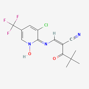 molecular formula C14H13ClF3N3O2 B6313837 2-(2,2-Dimethylpropanoyl)-3-((3-chloro-1-hydroxy-5-(trifluoromethyl)(2-pyridyl))amino)prop-2-enenitrile CAS No. 1274948-29-6