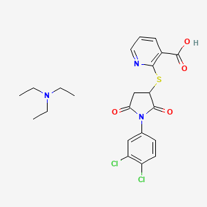 molecular formula C22H25Cl2N3O4S B6314379 2-{[1-(3,4-Dichlorophenyl)-2,5-dioxopyrrolidin-3-yl]thio}nicotinic acid, Triethylamine (1:1) CAS No. 2108138-72-1