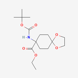 molecular formula C16H27NO6 B6314630 Ethyl 8-(t-butoxycarbonylamino)-1,4-dioxaspiro[4.5]decane-8-carboxylate CAS No. 1951439-44-3