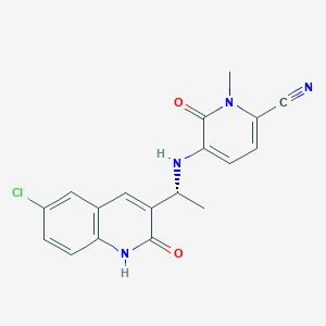 molecular formula C18H15ClN4O2 B6314774 5-[[(1R)-1-(6-Chloro-2-oxo-1H-quinolin-3-yl)ethyl]amino]-1-methyl-6-oxo-pyridine-2-carbonitrile CAS No. 1887014-14-3