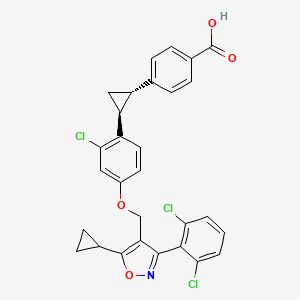 molecular formula C29H22Cl3NO4 B6315178 4-((1S,2S)-2-(2-Chloro-4-((5-cyclopropyl-3-(2,6-dichlorophenyl)isoxazol-4-yl)methoxy)phenyl)cyclopropyl)benzoic acid CAS No. 2020096-17-5