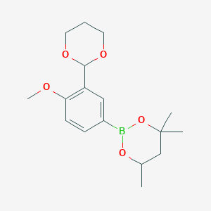 molecular formula C17H25BO5 B6321089 2-[3-(1,3-Dioxan-2-yl)-4-methoxyphenyl]-4,4,6-trimethyl-1,3,2-dioxaborinane CAS No. 2096995-22-9