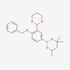 molecular formula C23H29BO5 B6321122 2-[4-Benzyloxy-3-(1,3-dioxan-2-yl)phenyl]-4,4,6-trimethyl-1,3,2-dioxaborinane CAS No. 2096995-69-4