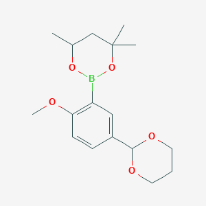 molecular formula C17H25BO5 B6321146 2-[5-(1,3-Dioxan-2-yl)-2-methoxyphenyl]-4,4,6-trimethyl-1,3,2-dioxaborinane CAS No. 2096996-01-7