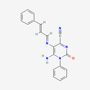 molecular formula C20H15N5O B6321371 5-(1-Aza-4-phenylbuta-1,3-dienyl)-4-imino-2-oxo-3-phenyl-1H-1,3-diazine-6-carbonitrile CAS No. 1274948-18-3