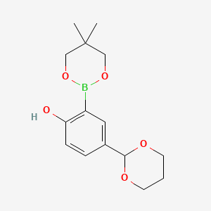 molecular formula C15H21BO5 B6321843 2-(5,5-Dimethyl-1,3,2-dioxaborinan-2-yl)-4-(1,3-dioxan-2-yl)phenol CAS No. 2096995-00-3