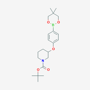 molecular formula C21H32BNO5 B6321916 tert-Butyl 3-[4-(5,5-dimethyl-1,3,2-dioxaborinan-2-yl)phenoxy]piperidine-1-carboxylate CAS No. 2096995-01-4
