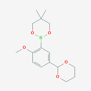 molecular formula C16H23BO5 B6323358 2-[5-(1,3-Dioxan-2-yl)-2-methoxyphenyl]-5,5-dimethyl-1,3,2-dioxaborinane CAS No. 2096997-25-8