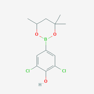 molecular formula C12H15BCl2O3 B6323575 2,6-Dichloro-4-(4,4,6-trimethyl-1,3,2-dioxaborinan-2-yl)phenol CAS No. 2096996-54-0