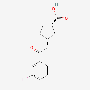 molecular formula C14H15FO3 B6324253 顺式-3-[2-(3-氟苯基)-2-氧代乙基]环戊烷-1-羧酸；95% CAS No. 733740-37-9