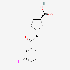 molecular formula C14H15IO3 B6324265 cis-3-[2-(3-Iodophenyl)-2-oxoethyl]cyclopentane-1-carboxylic acid;  95% CAS No. 733740-43-7