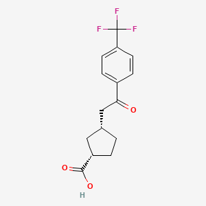 molecular formula C15H15F3O3 B6324286 顺式-3-[2-氧代-2-(4-三氟甲苯基)乙基]环戊烷-1-羧酸；95% CAS No. 733740-47-1