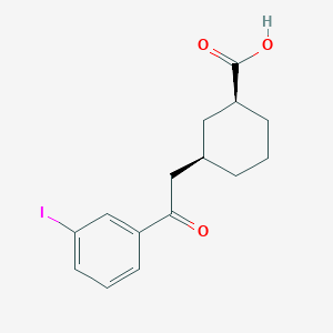 molecular formula C15H17IO3 B6324387 cis-3-[2-(3-Iodophenyl)-2-oxoethyl]cyclohexane-1-carboxylic acid;  95% CAS No. 735275-38-4