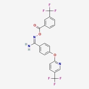 molecular formula C21H13F6N3O3 B6324528 2-Amino-1-aza-2-(4-(5-(trifluoromethyl)(2-pyridyloxy))phenyl)vinyl 3-(trifluoromethyl)benzoate CAS No. 1025268-46-5
