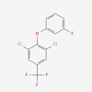 molecular formula C13H6Cl2F4O B6327716 1,3-Dichloro-2-(3-fluorophenoxy)-5-(trifluoromethyl)benzene, 97% CAS No. 55407-26-6