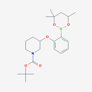 molecular formula C22H34BNO5 B6327853 tert-Butyl 3-[2-(4,4,6-trimethyl-1,3,2-dioxaborinan-2-yl)phenoxy]piperidine-1-carboxylate CAS No. 2096996-34-6