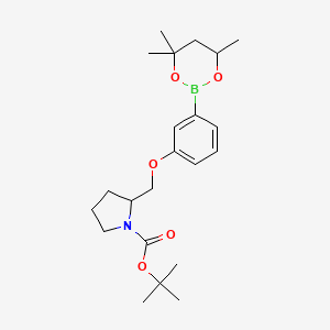 molecular formula C22H34BNO5 B6327882 tert-Butyl 2-{[3-(4,4,6-trimethyl-1,3,2-dioxaborinan-2-yl)phenoxy]methyl}pyrrolidine-1-carboxylate CAS No. 2096996-69-7