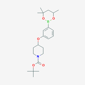 molecular formula C22H34BNO5 B6327896 tert-Butyl 4-[3-(4,4,6-trimethyl-1,3,2-dioxaborinan-2-yl)phenoxy]piperidine-1-carboxylate CAS No. 2096996-42-6