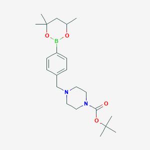 molecular formula C22H35BN2O4 B6327911 tert-Butyl 4-[4-(4,4,6-trimethyl-1,3,2-dioxaborinan-2-yl)benzyl]piperazine-1-carboxylate CAS No. 2096996-48-2