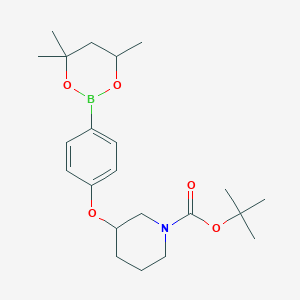 molecular formula C22H34BNO5 B6327912 tert-Butyl 3-[4-(4,4,6-trimethyl-1,3,2-dioxaborinan-2-yl)phenoxy]piperidine-1-carboxylate CAS No. 2096994-57-7