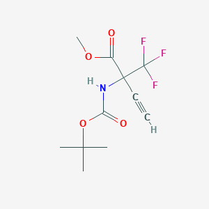 molecular formula C11H14F3NO4 B6328184 Methyl 2-[(tert-butoxycarbonyl)amino]-2-(trifluoromethyl)but-3-ynoate;  97% CAS No. 1035805-03-8