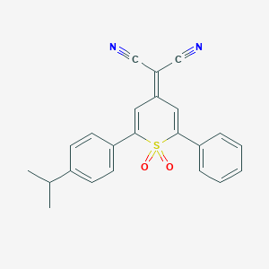 molecular formula C23H18N2O2S B063291 2-(2-(4-Isopropylphenyl)-1,1-dioxido-6-phenyl-4H-thiopyran-4-ylidene)malononitrile CAS No. 174493-15-3