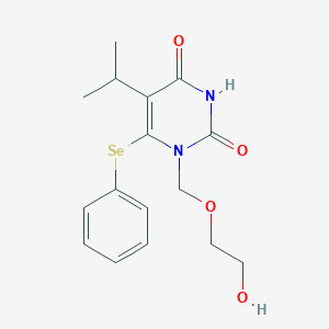 molecular formula C16H20N2O4Se B063306 2,4(1H,3H)-Pyrimidinedione, 1-((2-hydroxyethoxy)methyl)-5-(1-methylethyl)-6-(phenylseleno)- CAS No. 172255-86-6