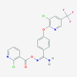 molecular formula C19H11Cl2F3N4O3 B6332151 2-Amino-1-aza-2-(4-(3-chloro-5-(trifluoromethyl)(2-pyridyloxy))phenyl)vinyl 2-chloropyridine-3-carboxylate CAS No. 1025644-53-4