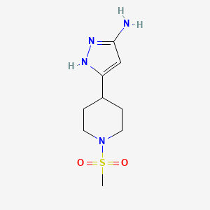 molecular formula C9H16N4O2S B6333541 4-(5-Amino-1H-pyrazol-3-yl)-1-(methylsulfonyl)piperidine CAS No. 1401222-81-8