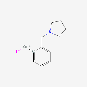 molecular formula C11H14INZn B6333747 2-[(1-Pyrrolidino)methyl]phenylzinc iodide, 0.5M in tetrahydrofuran CAS No. 1142273-97-9