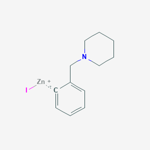 molecular formula C12H16INZn B6333780 2-[(1-Piperidino)methyl]phenylzinc iodide, 0.5M in tetrahydrofuran CAS No. 1263144-74-6