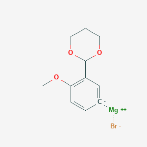 molecular formula C11H13BrMgO3 B6333872 3-(1,3-Dioxan-2-yl)-4-methoxyphenylmagnesium bromide, 0.25M in tetrahydrofuran CAS No. 937268-91-2