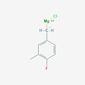 molecular formula C8H8ClFMg B6333906 4-Fluoro-3-methylbenzylmagnesium chloride, 0.25M in tetrahydrofuran CAS No. 1187164-30-2