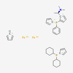 molecular formula C42H53Fe2NP2 B6336362 1-{[(R)-Ferrocenyl-2-(S)-ethyl-1-dimethylamino) phenyl]-(R)-phosphino}-1'- dicyclohexylphosphinoferrocene, 97% Chenphos CAS No. 1036373-39-3