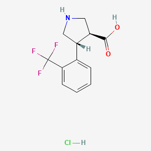 molecular formula C12H13ClF3NO2 B6336808 (+/-)-trans-4-(2-Trifluoromethyl-phenyl)-pyrrolidine-3-carboxylic acid-HCl CAS No. 2103397-53-9