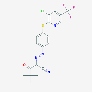 molecular formula C19H16ClF3N4OS B6337148 2-((4-(3-Chloro-5-(trifluoromethyl)(2-pyridylthio))phenyl)diazenyl)-4,4-dimethyl-3-oxopentanenitrile CAS No. 1025658-55-2