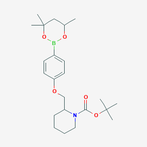 molecular formula C23H36BNO5 B6337823 tert-Butyl 2{[4-(4,4,6-trimethyl-1,3,2-dioxaborinan-2-yl)phenoxy]methyl}piperidine-1-carboxylate CAS No. 2096997-91-8