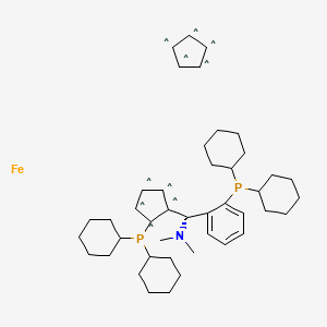 molecular formula C43H63FeNP2 B6338438 (S)-(-)-[(S)-2-Dicyclohexylphosphinoferrocenyl](N,N-dimethylamino)(2-dicyclohexylphosphinophenyl)methane, 97% CAS No. 914089-00-2