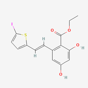 molecular formula C15H13IO4S B6339239 2,4-Dihydroxy-6-[2-(5-iodo-thiophen-2-yl)-vinyl]-benzoic acid ethyl ester CAS No. 365543-01-7