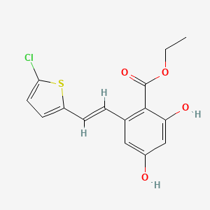molecular formula C15H13ClO4S B6339348 2-[2-(5-Chloro-thiophen-2-yl)-vinyl]-4,6-dihydroxy-benzoic acid ethyl ester CAS No. 365542-89-8