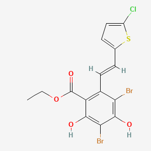 molecular formula C15H11Br2ClO4S B6339361 3,5-二溴-2-[2-(5-氯噻吩-2-基)-乙烯基]-4,6-二羟基苯甲酸乙酯 CAS No. 365542-90-1