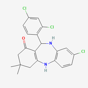 molecular formula C21H19Cl3N2O B6339813 2,10-Diaza-9-(2,4-dichlorophenyl)-13-chloro-5,5-dimethyltricyclo[9.4.0.0<3,8>]pentadeca-1(15),3(8),11(12),13-tetraen-7-one CAS No. 1024263-06-6
