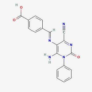 4-(2-Aza-2-(6-nitrilo-2-imino-4-oxo-3-phenyl(5H-3,5-diazinyl))vinyl)benzoic acid
